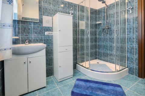 Moderne badkamer met ruime douche.